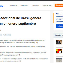 Mercado transaccional de Brasil genera US$49.400mn en enero-septiembre